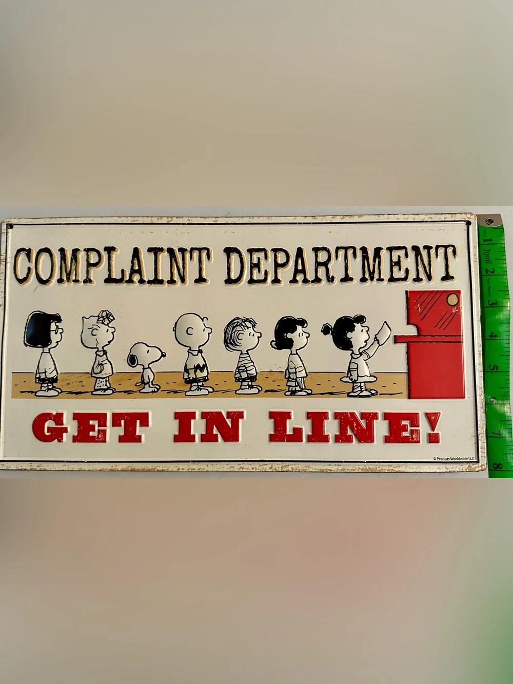 Peanuts Complaint Department Wall Sign in White, Black, Red, Tan
